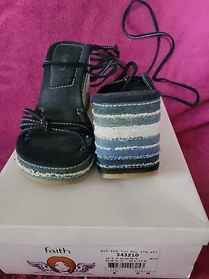 £14.99 • Buy Faith Vintage Denim Blue Wedges Sandals Wedge Summer Shoes Size 6