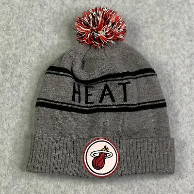 Adidas NBA Miami Heat Beanie Hat Boys 8-10 Gray Pom Pom Logo • $18.89