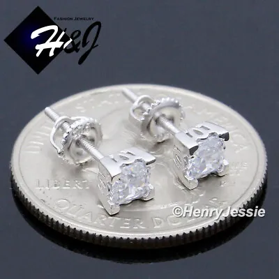 Men Women Solid 925 Sterling Silver Icy Bling Cz 5mm Square 3d Stud Earring*e224 • $17.99