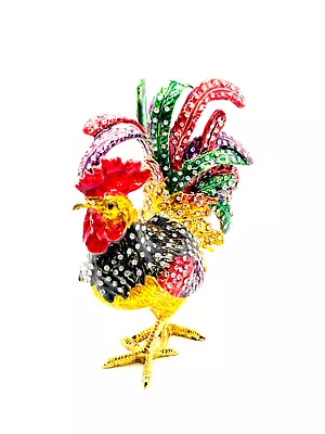 Jeweled And Enameled Rooster Hinged Trinket Box Magnetic Closure 6  Tall • $39.99