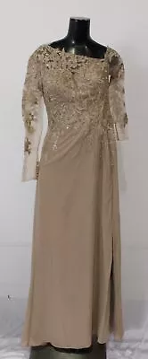 JJ's House Women's Asymmetrical Neck Slit Chiffon Evening Dress LV5 Taupe US:10 • $64.99