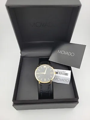 Movado UItra Slim Men's Black Leather Black Dial Watch - 0607173 ($795 MSRP) • $279.99