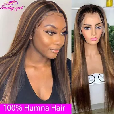 Highlight Ombre Lace Front Human Hair Wigs Brazilian Straight HD Transparent Wig • $332.64