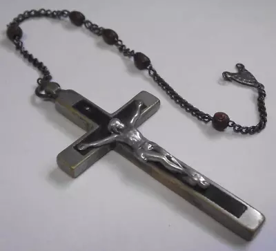 Antique Vtg Nun's Habit Pectoral Rosary Crucifix Ebony Wood Marian Center Medal • $95