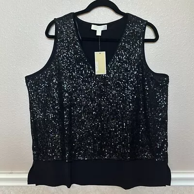 Michael Kors Black Sequin Shell Sleeveless Top Blouse Size XL • $42.99