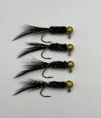 Hand Tied Feather Tail Crappie Jigs Gold And Black 1/16th Ounce New • $6.50