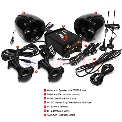 600W AMP Bluetooth Motorcycle Stereo Speaker Audio Music MP3 System AUX FM Radio • $124.99