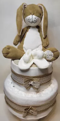 TWO 2 TIER NAPPY CAKE  BABY SHOWER GIFT MATERNITY LEAVE PRESENT Unisex • £40