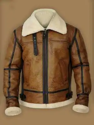 Mens B3 RAF Flight Bomber Aviator Leather Jacket Fur Shearling Winter Jacket • $132