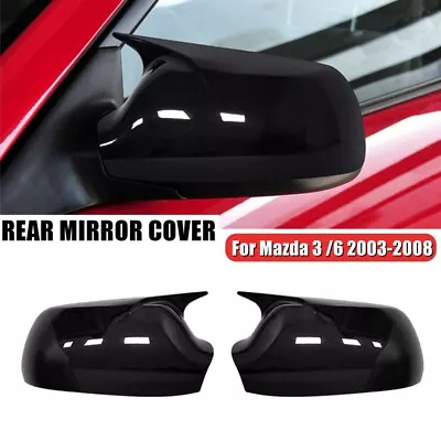 Gloss Black OX Horn Side RearView Mirror Cover Cap For Mazda 3 Mazda 6 2003-2008 • $37.69