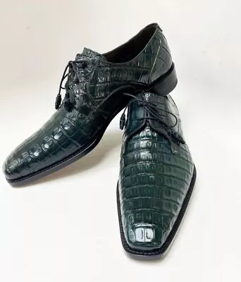 MEN HANDMADE  FOREST GREEN DRESS LEATHER SHOES CROCODILE PATTREN Formal  SHOES • $159.99