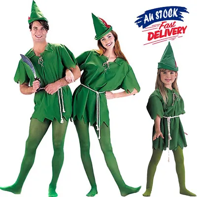 Man Unisex Robin Hood Green Elf Costume Dress Up Party Peter Pan Halloween Adult • $25.99