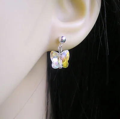 £6.75 • Buy Sterling Silver AB Crystal Butterfly Earrings. Made With Swarovski Elements