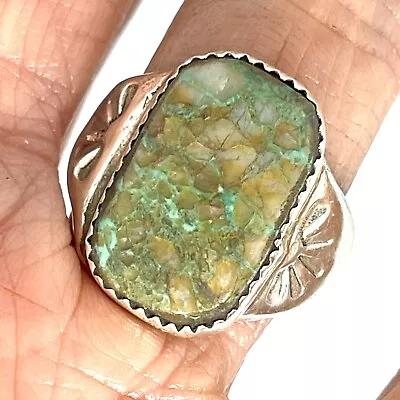 Nat Green Turquoise Mens Ring Navajo Sz 10 Annie Lincoln Sterling Band Rectangle • $79.94