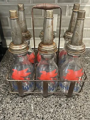 Mobiloil Oil Bottle Rack Set Mobilgas Oil Can Master Spout • $575