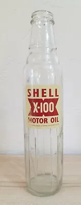 Vintage  Shell Oil X-100 Motor  Oil Glass Bottle-enameled Label • $50