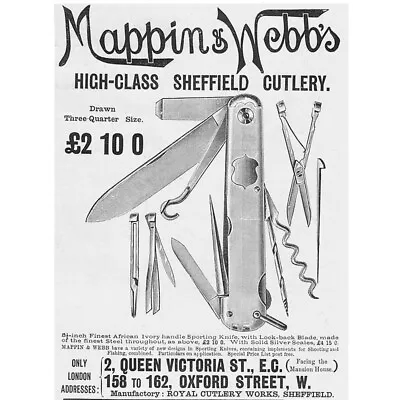 MAPPIN & WEBB Sporting Knife Sheffield Cutlery Victorian Advertisement 1895 • £7.50