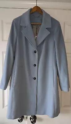 Calvin Klein Womens Three Button Dress Long Coat Powder Blue Wool Size 12 XL • £28.90