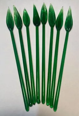 Vintage 6 To 7 In. Green Hand Blown Leaf Art Deco Glass Swizzle Sticks  8/pack • $17.99