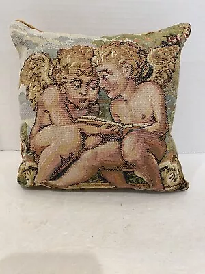 Angel Cherubs Tapestry Throw Pillow 9”x 9” With Gold Velvet Backing • $14.99