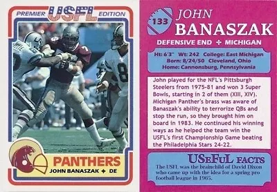 John Banaszak 1984 USFL Custom Card Michigan Panthers Pittsburgh Steelers • $8