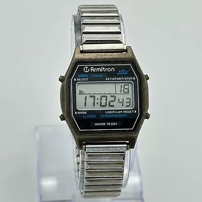 Vintage 1980s Men's ARMITRON Silver Tone Digital LCD Alarm Chrono Watch 40/6343 • $24.99