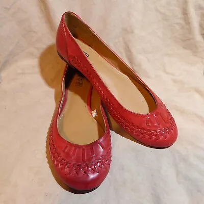 🩰 Mossimo Almond Toe Ballet Flats Sz 8.5 M Red Leatherette; Stitched Details • $15.99