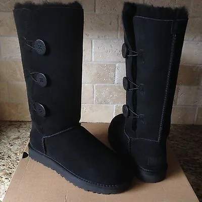 Ugg Bailey Button Triplet Triple Ii Black Suede Tall Boots Size Us 5 Women • £148.88