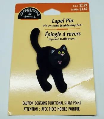 Vintage Hallmark Flocked Black Cat Plastic Pin Brooch Halloween • $10