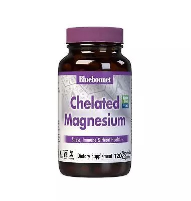Bluebonnet Chelated Magnesium 200mg 120 Veg Capsules Stress Immune Heart Health • £30.73
