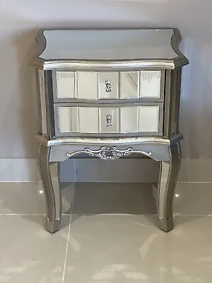 Pair Of Argent Mirrored 2 Drawer Bedside Cabinet Lamp Side Table Bedroom • £249.95