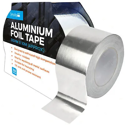 ALUMINIUM FOIL TAPE Self Adhesive Silver Repair All Metal Surfaces 50MM X 10M • £7.39