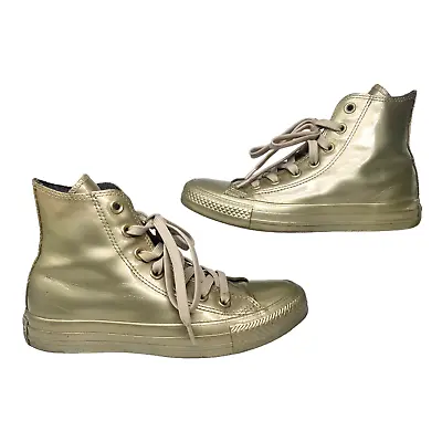 Converse All Star Shoes Womens 5 Gold Metallic Shiny High Tops Sneakers • $34.99