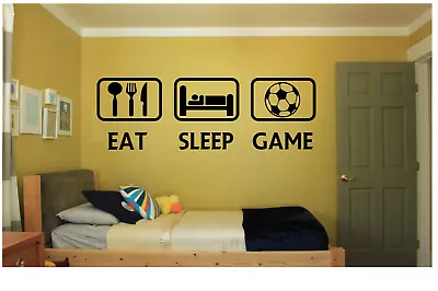 Eat Sleep Football  Wall Art Sticker Gaming Gamer Boys Girls Kids Bedroom Decal • £5.49