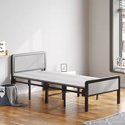 3FT Single Metal Bed Frame Iron Platform Bed W/ Headboard Slatted Support Strong • £129.95