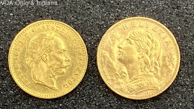 $550 • Buy Swiss 1935 20 Francs Helvetia & 1915 Austrian 1 Ducat Gold Coins 