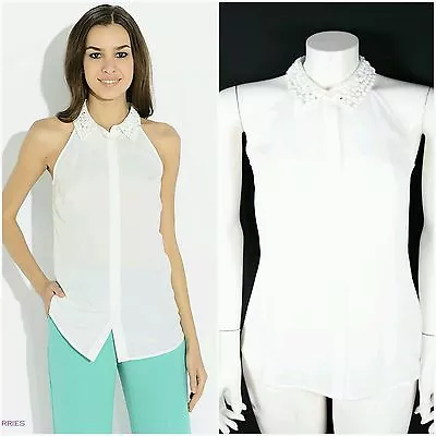 NWT Guess By Marciano White Embellished Top Blouse Size  42/M • $67.49