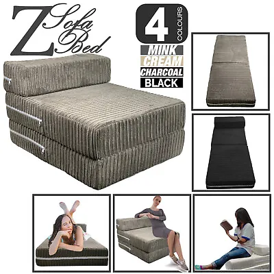 Jumbo Cord Single Chair Bed Sofa Z Bed Seat Foam Fold Out Guest Futon Kids • £44.99