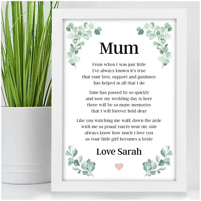 Wedding Day Thank You Gift Mother Of The Bride Poem Mum Of Bride From Daughter • £13.95