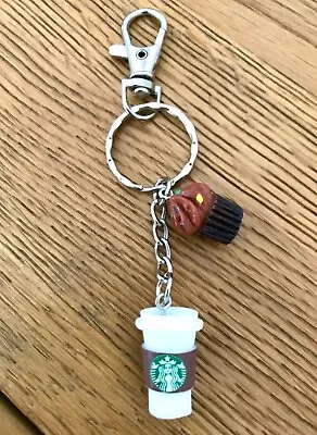 £4.99 • Buy NEW Starbucks Themed Coffee/Latte & Chocolate Cupcake Keyring-Bag Charm-Keychain