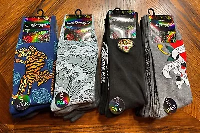 Mens Ed Hardy 5 Pair Pack Crew Socks (shoe Size 10-13) Various Styles An Colors • $17.50