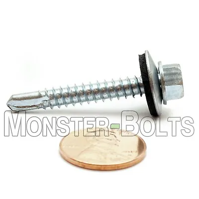 #12 X 1-1/2  HWH W/ Bonded EPDM Washer Zinc #3 Self Drilling Tek Roofing Screws • $9.27