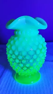 Fenton Vaseline Uranium Glass - Small Vintage Vase Hobnail Yellow Opalescent • $39.99
