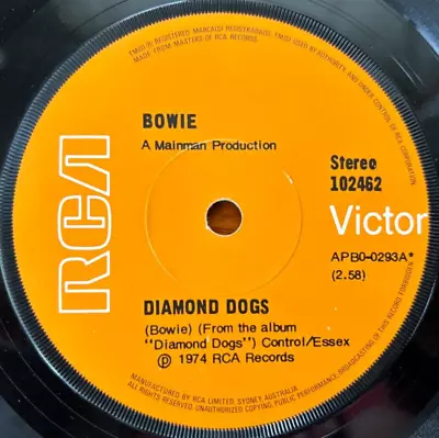 David Bowie Diamond Dogs 1974 Rare Australian Release Single 7  45 • $39.95