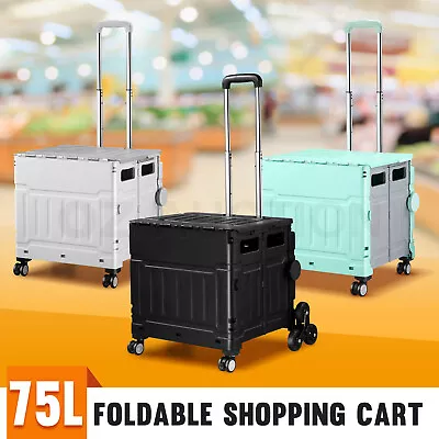 Foldable Shopping Cart Trolley Basket Market Grocery Storage Crate Luggage 75L • $59.95