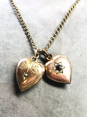 Antique Edwardian Rolled Gold Heart Pendant & Chain 45 Cm Long • £21