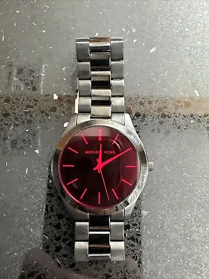 Michael Kors (MK8734) Slim Runway Black Stainless Steel Watch With Red Dial • $99