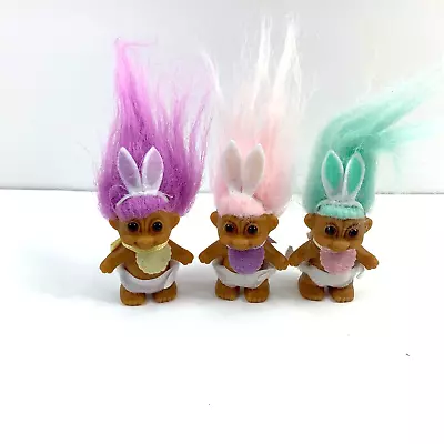 Set Of 3  Russ Troll Standing Baby Easter Bunny Rabbit Ears  Pink Aqua Purple  • $28.99