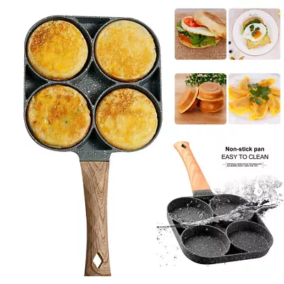 4 Hole Non Stick Frying Pan Egg Omelet Pancake Maker Cooking Pan Square W/Handle • £9.49