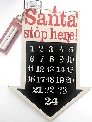 Wooden Santa Stop Here Advent Countdown Chalkboard With Chalks Christmas • £4.65